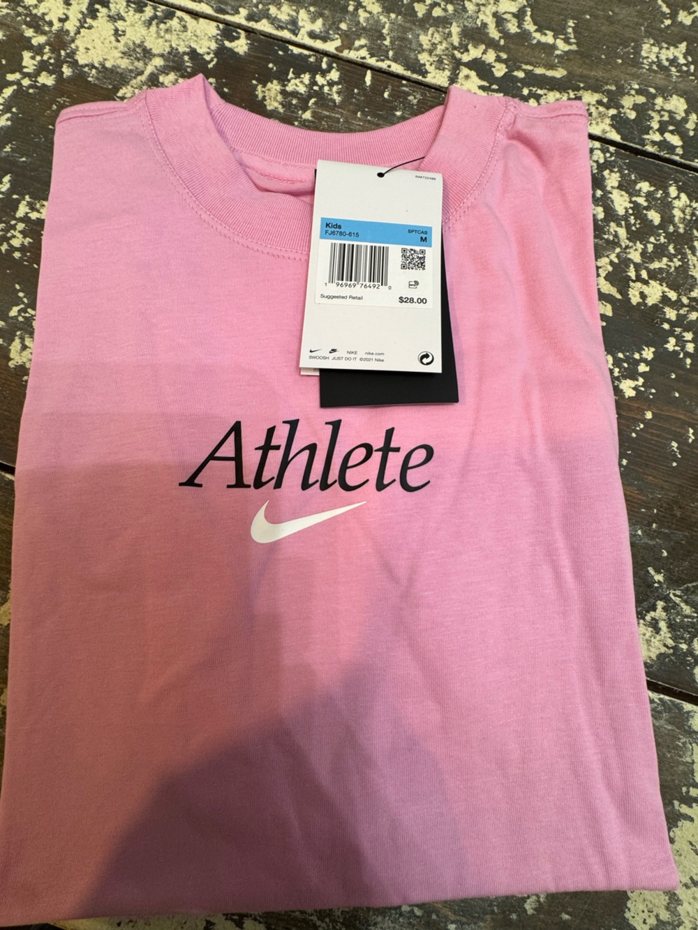 Nike Pink Crew Tee with White Swoosh Print